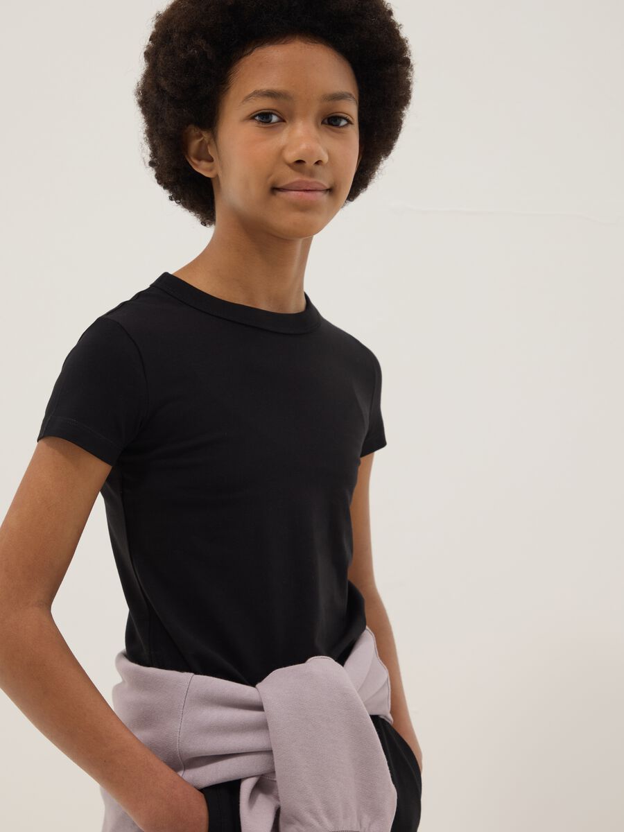 Girls&rsquo; black stretch cotton regular-fit T-shirt_0