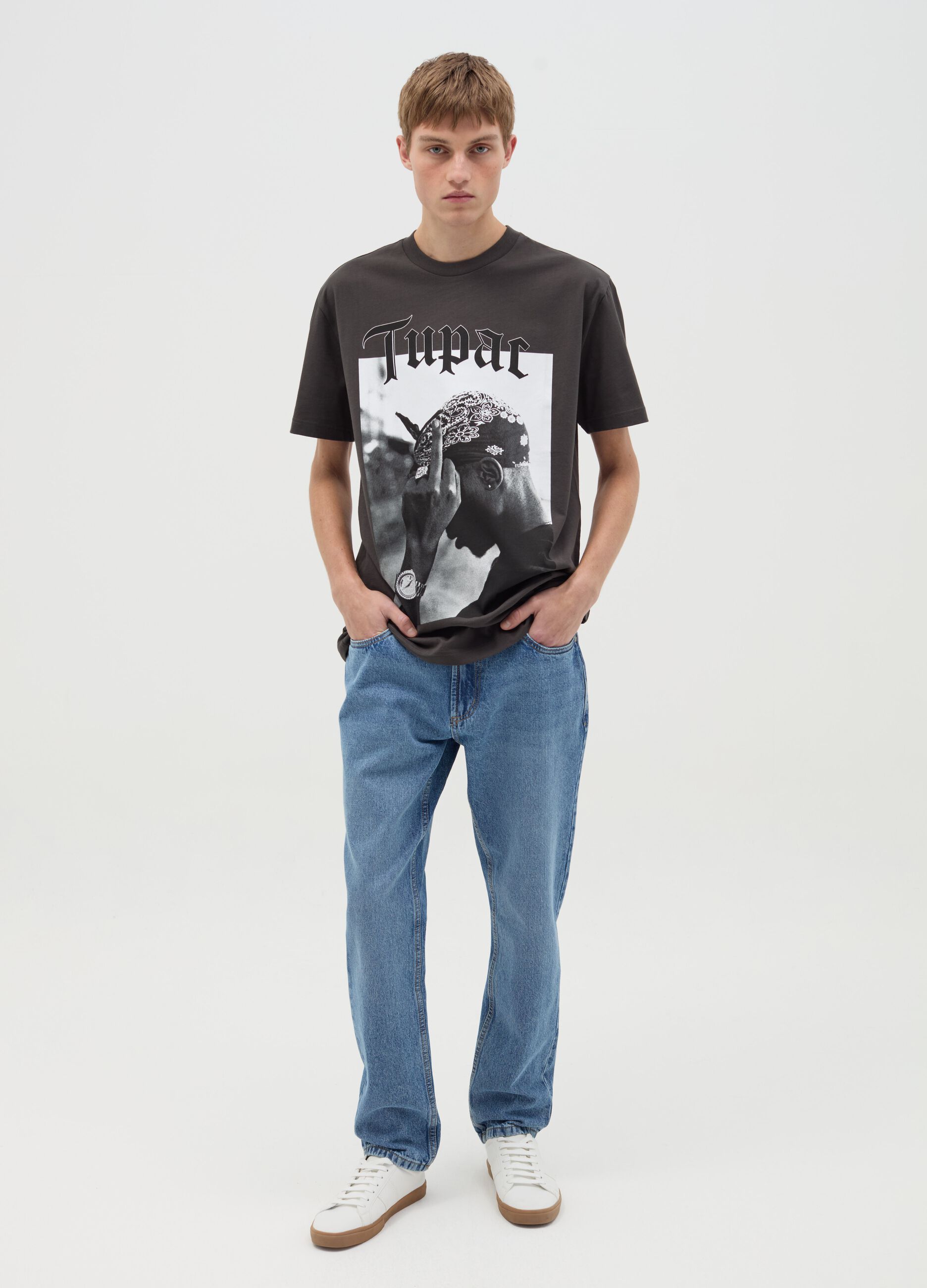 Cotton T-shirt with Tupac print