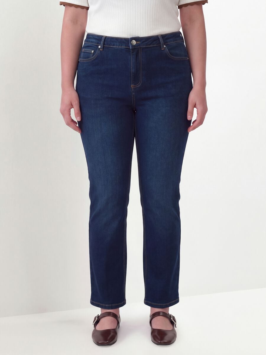Jeans denim blu in cotone elasticizzato bootcut_1