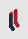 Multicolour elasticated cotton blend knee-high socks twin pack_0