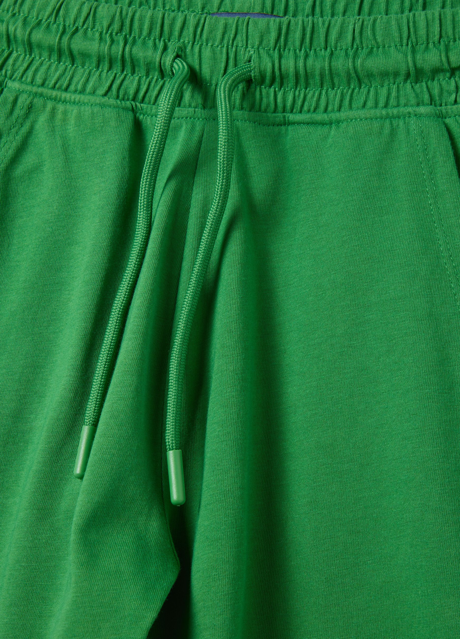 Green cotton shorts with elastic waistband
