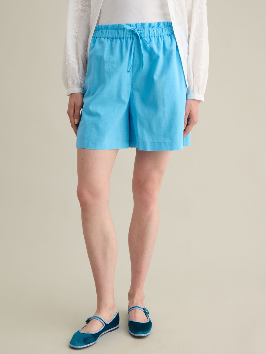 Women's light blue pure cotton shorts with regular fit_1