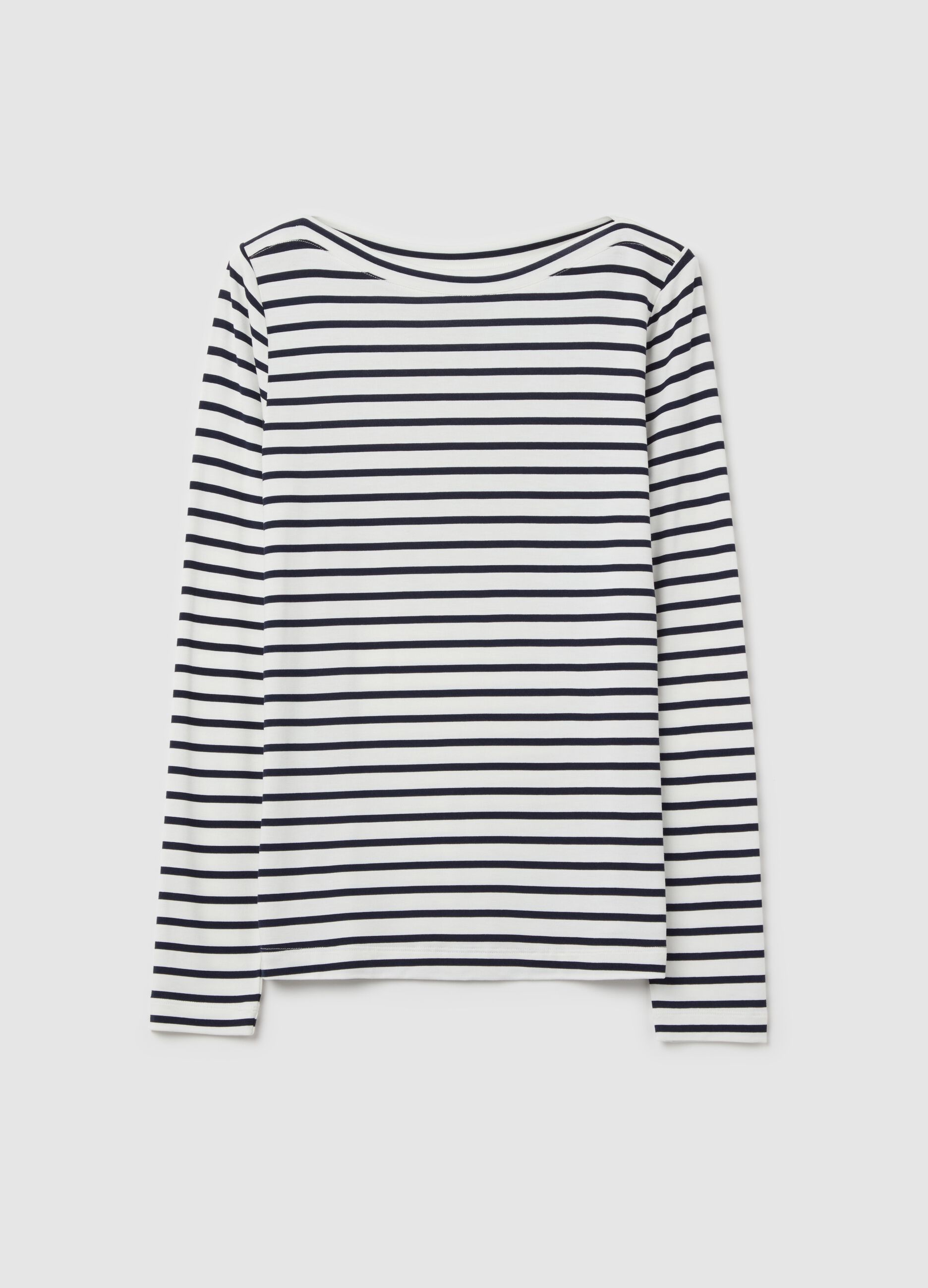 Striped T-shirt with boat neck