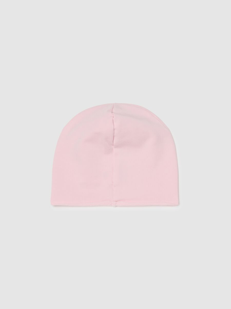 Pink stretch cotton girl's hat with Stitch decoration_1