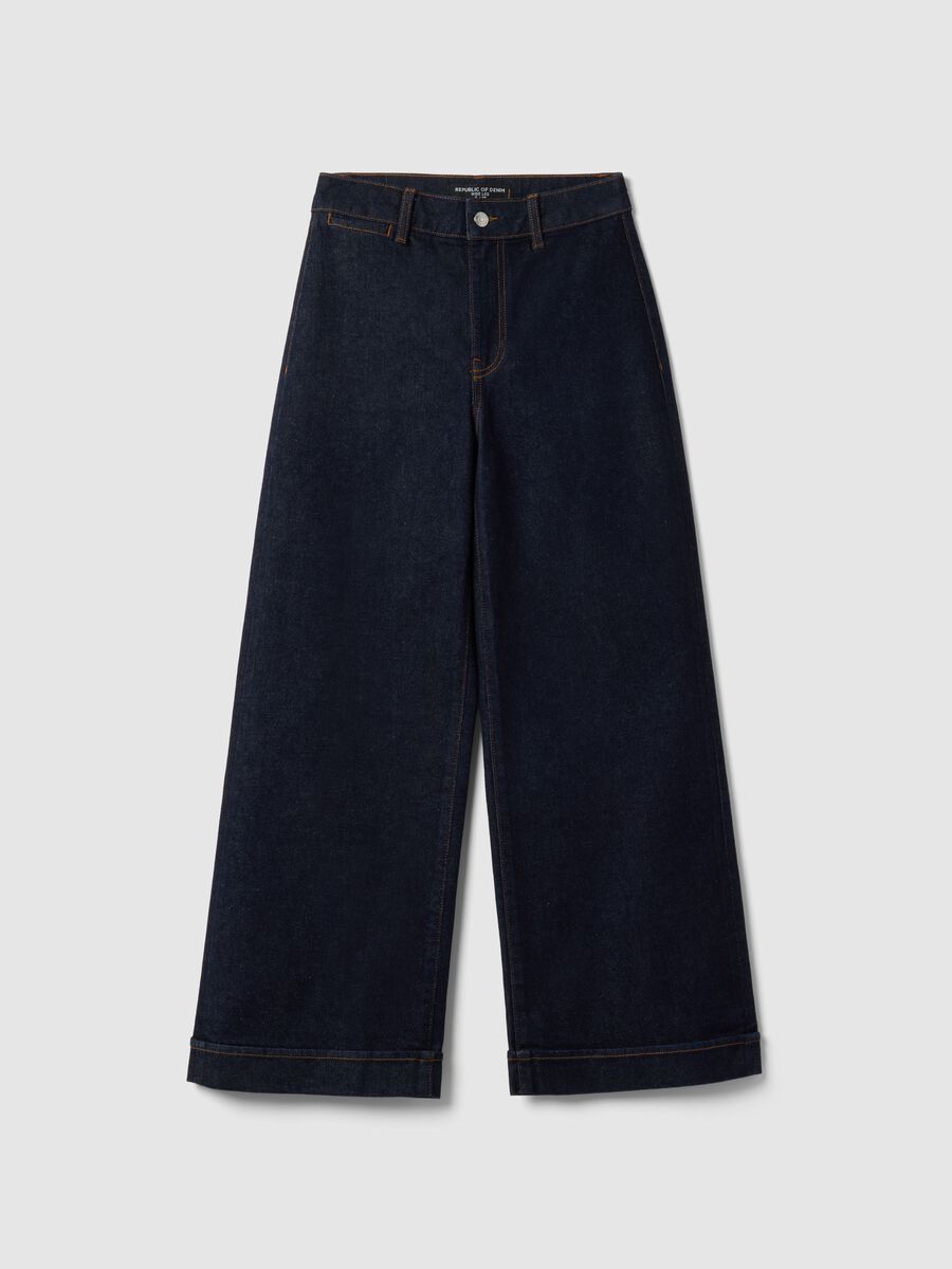 Jeans wide leg in cotone denim elasticizzato blu_0