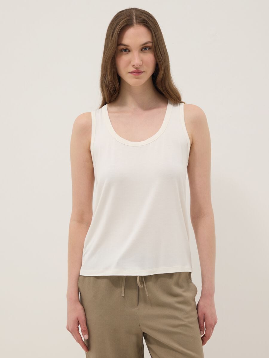 Tank top bianco in viscosa elasticizzato regular fit_1