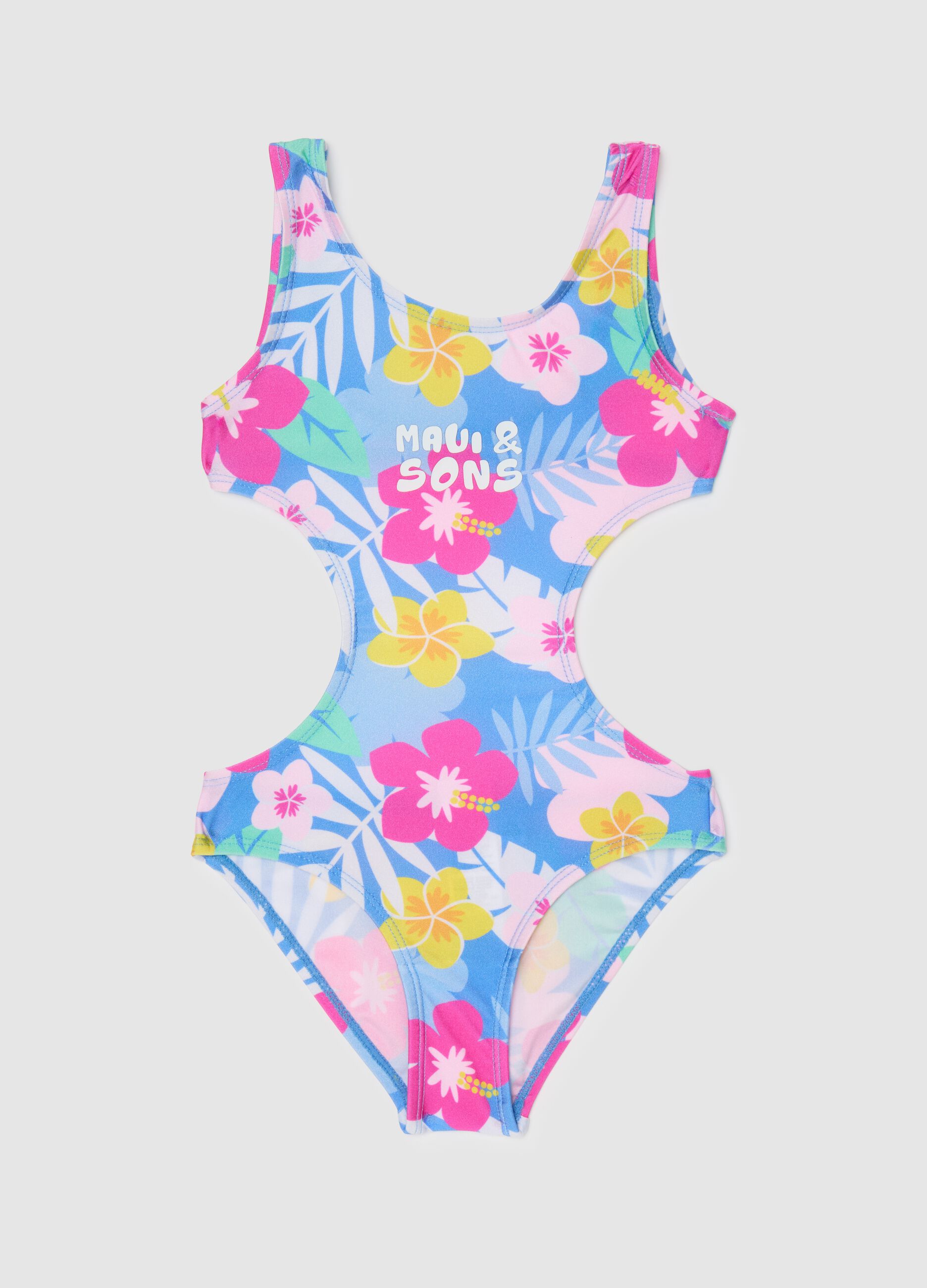Costume intero da bambina in tessuto elasticizzato multicolor