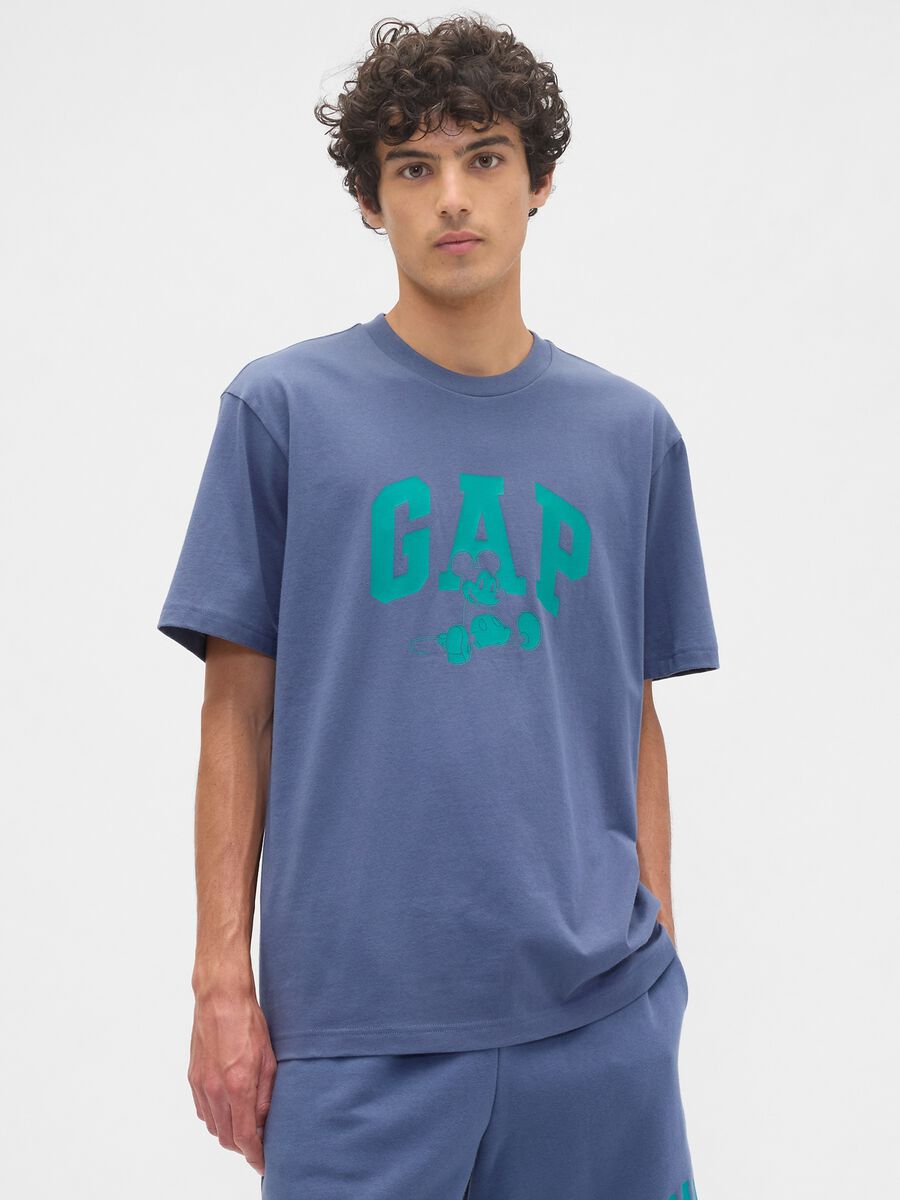 T-shirt blu a maniche corte in misto cotone_0