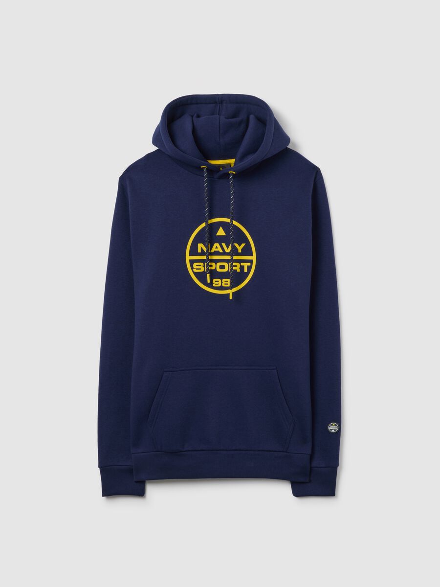 Felpa con cappuccio blu in misto cotone regular fit_4