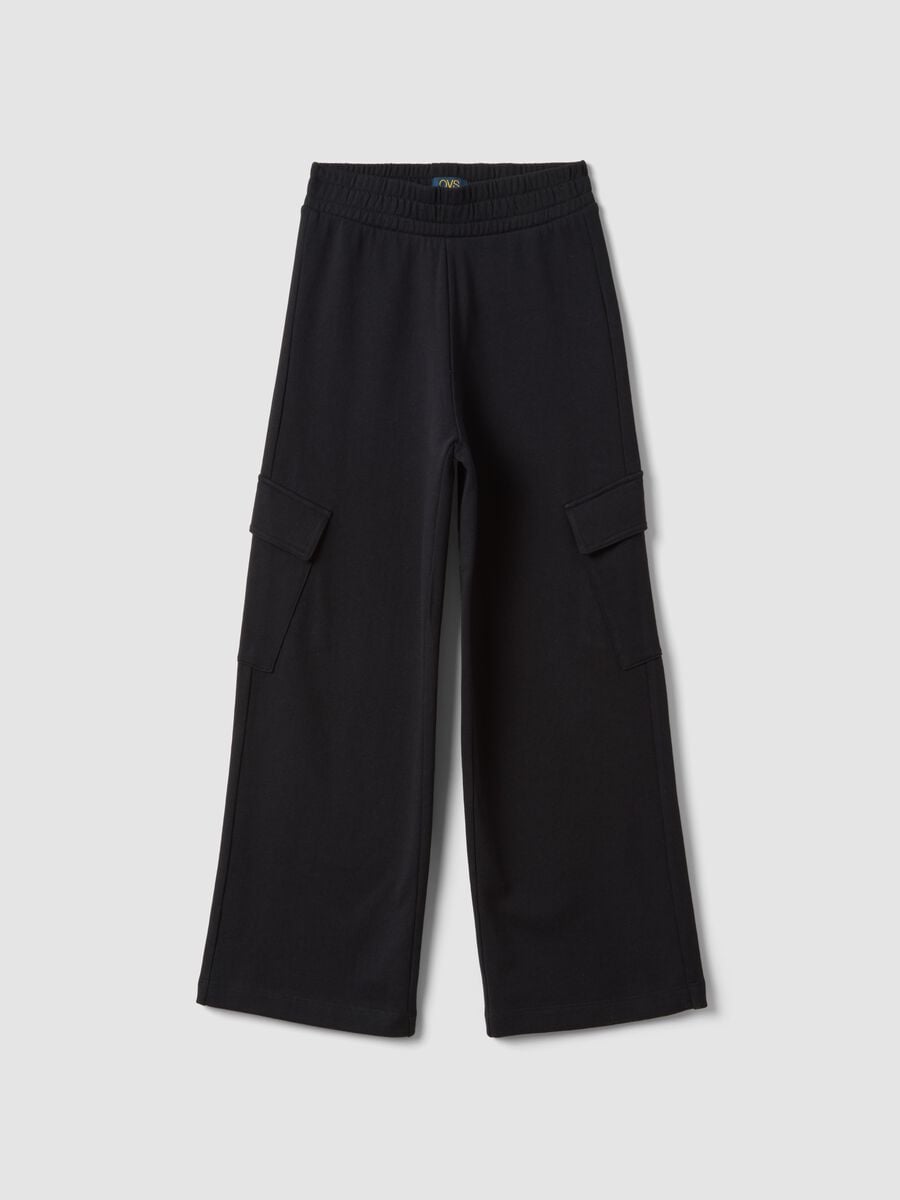 Black cotton culotte cargo trousers for girls_3