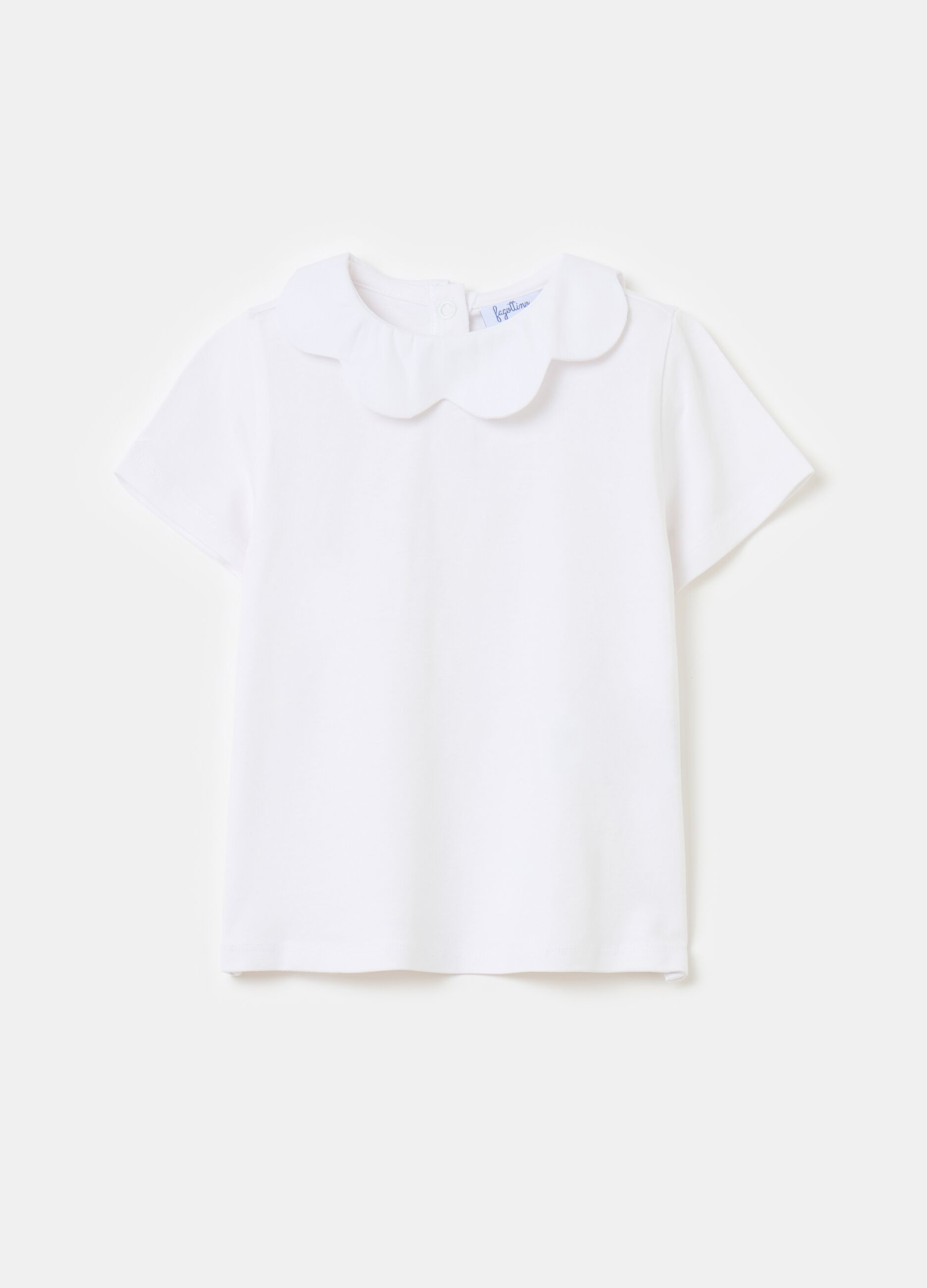 Stretch cotton T-shirt with flower collar