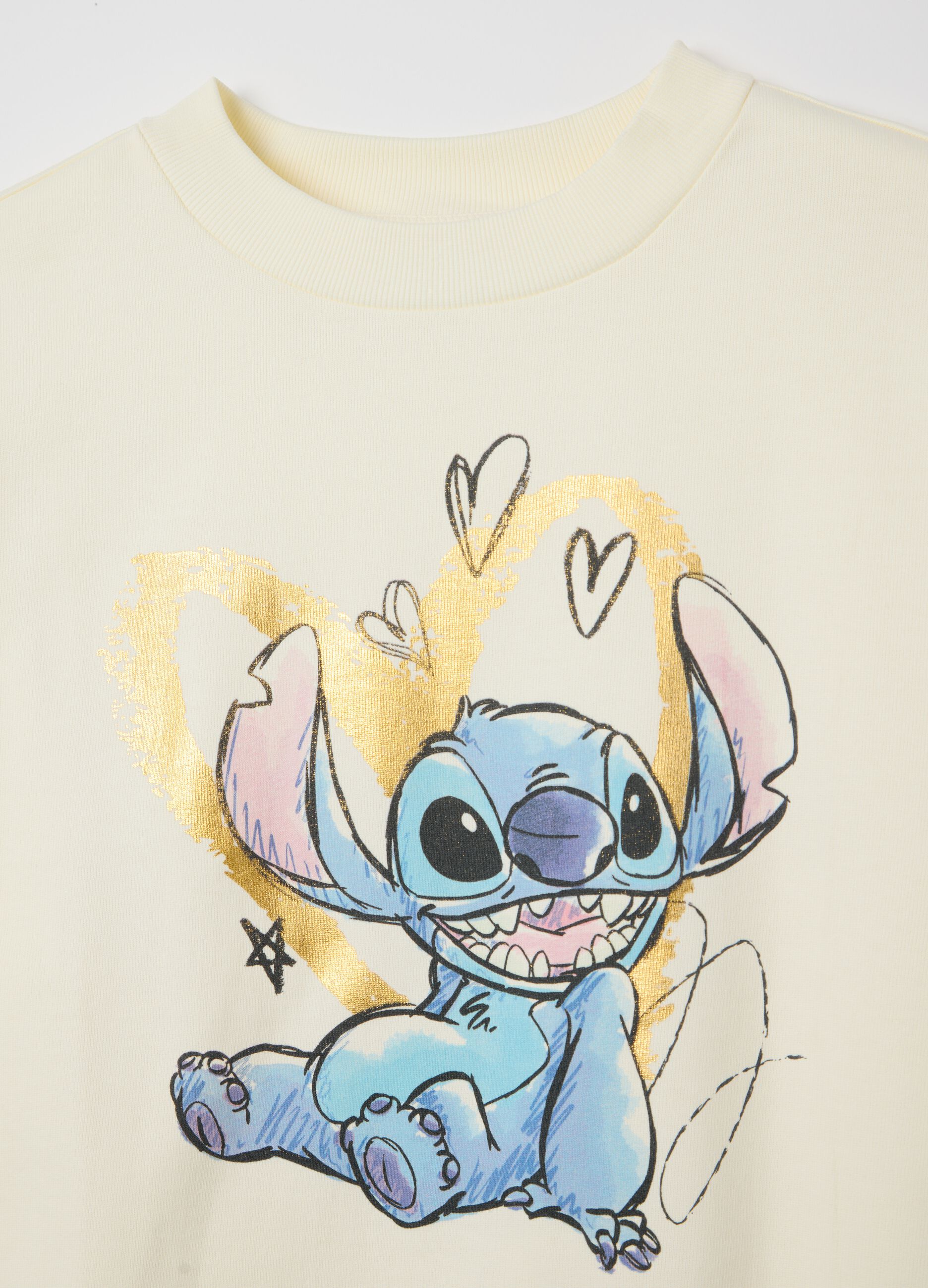 White sweatshirt with Stitch print in foil
