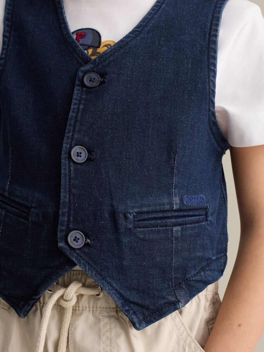 Blue gilet in stretch denim_1