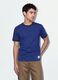 T-shirt fitted blu in puro cotone con profili a contrasto_0