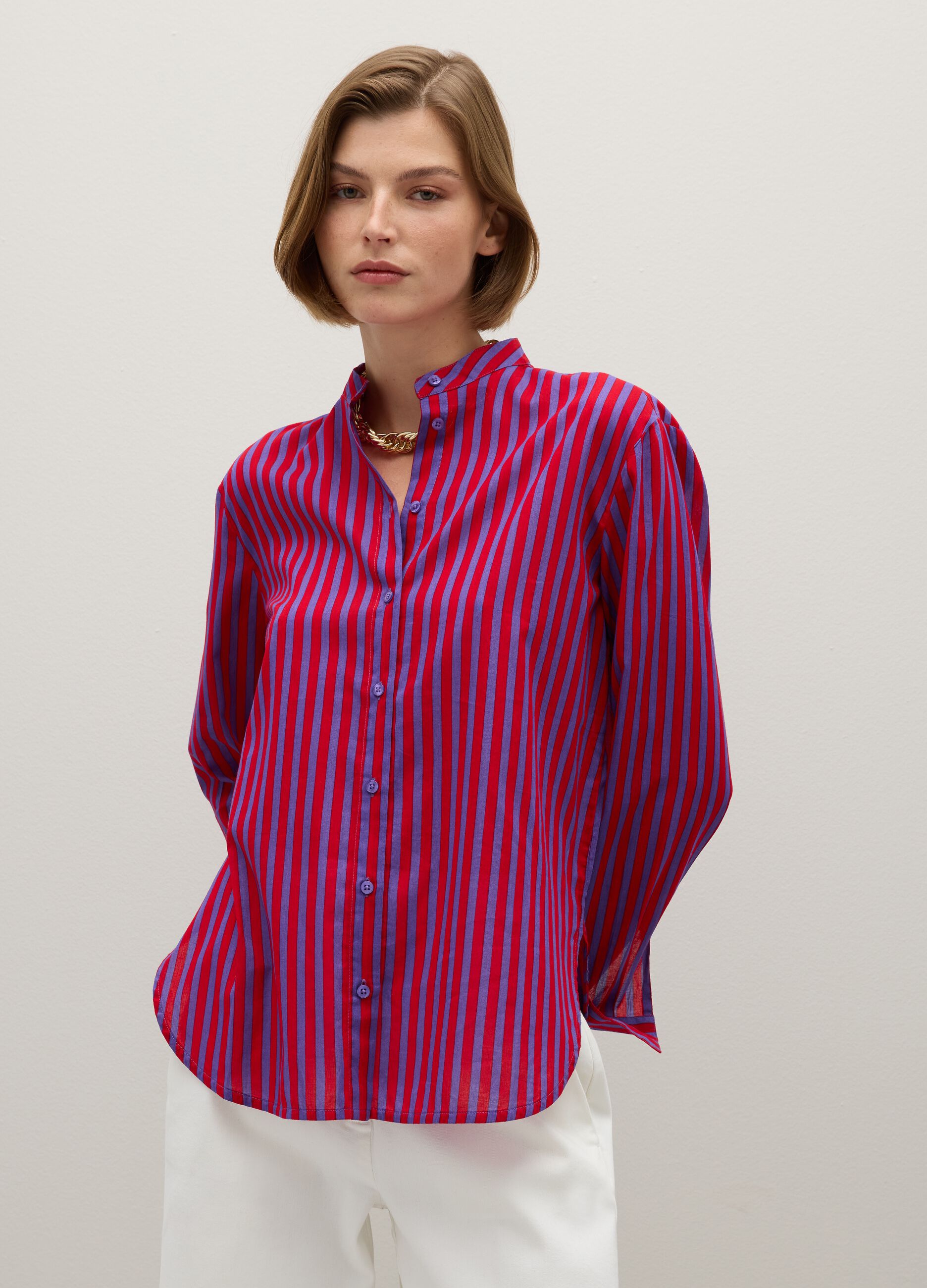 Multicolour striped shirt in pure cotton regular fit