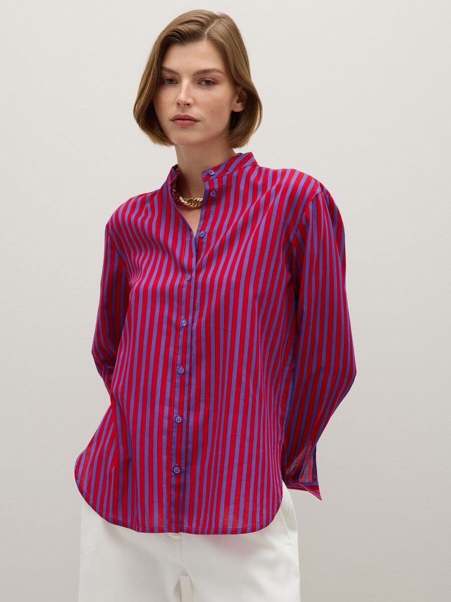 Multicolour striped shirt in pure cotton regular fit_0