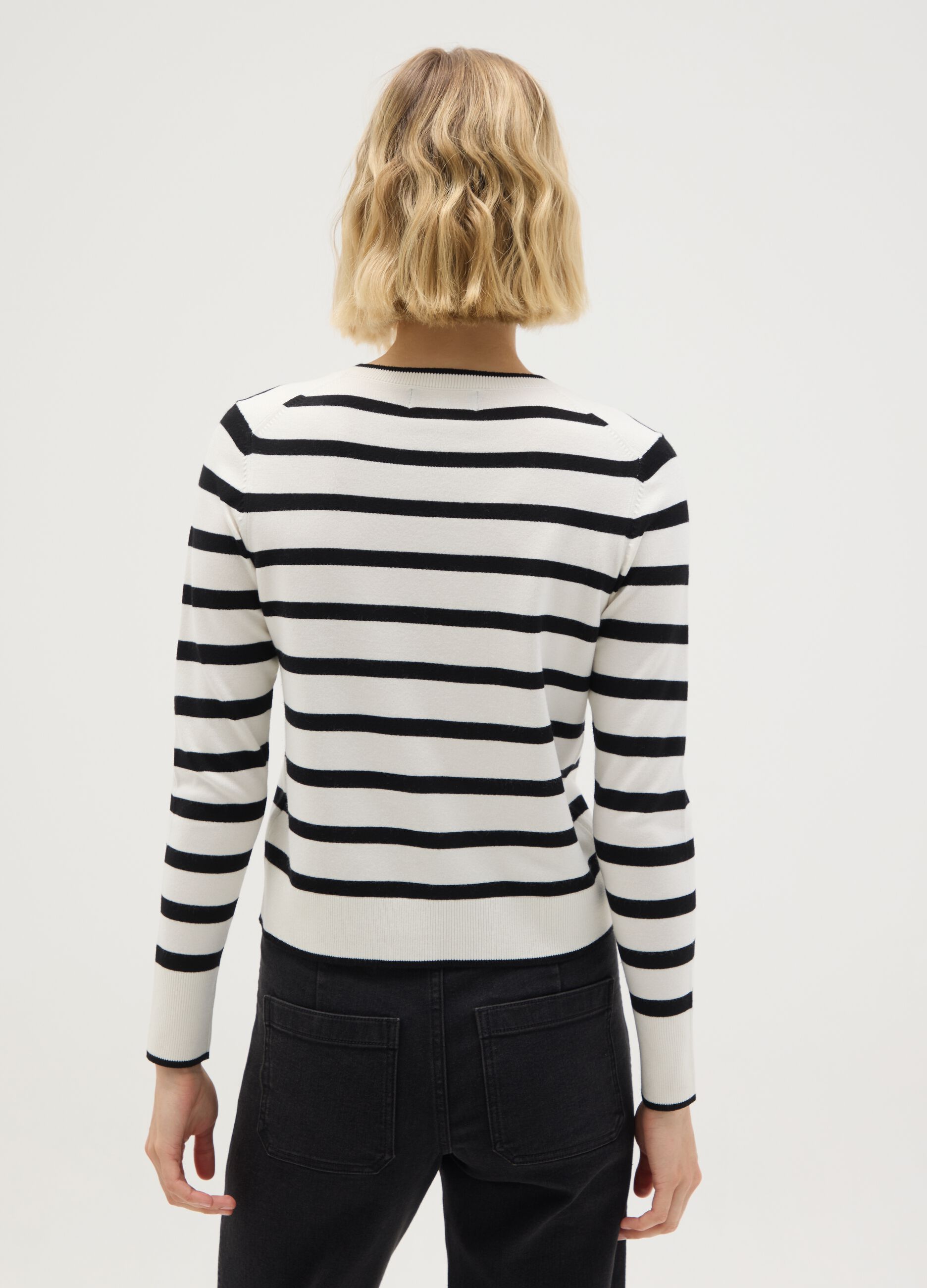 Multicolour Striped Mixed Fabric Cardigan - Regular Fit