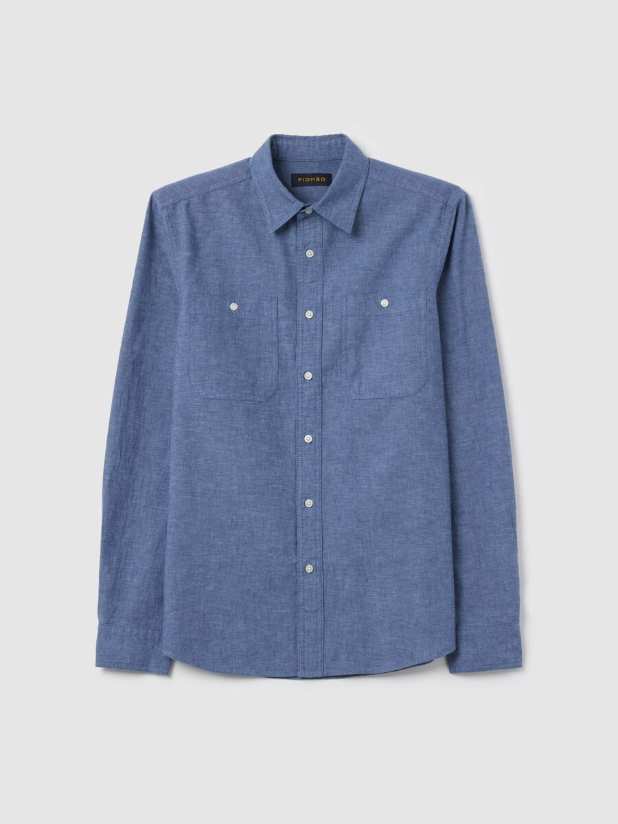 Regular-fit shirt in chambray cotton and linen_4