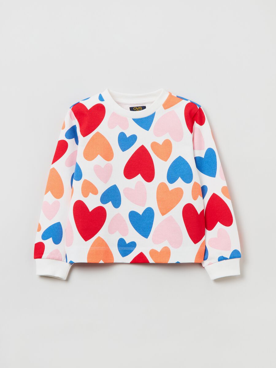 Cotton sweatshirt with multicolour hearts print_0