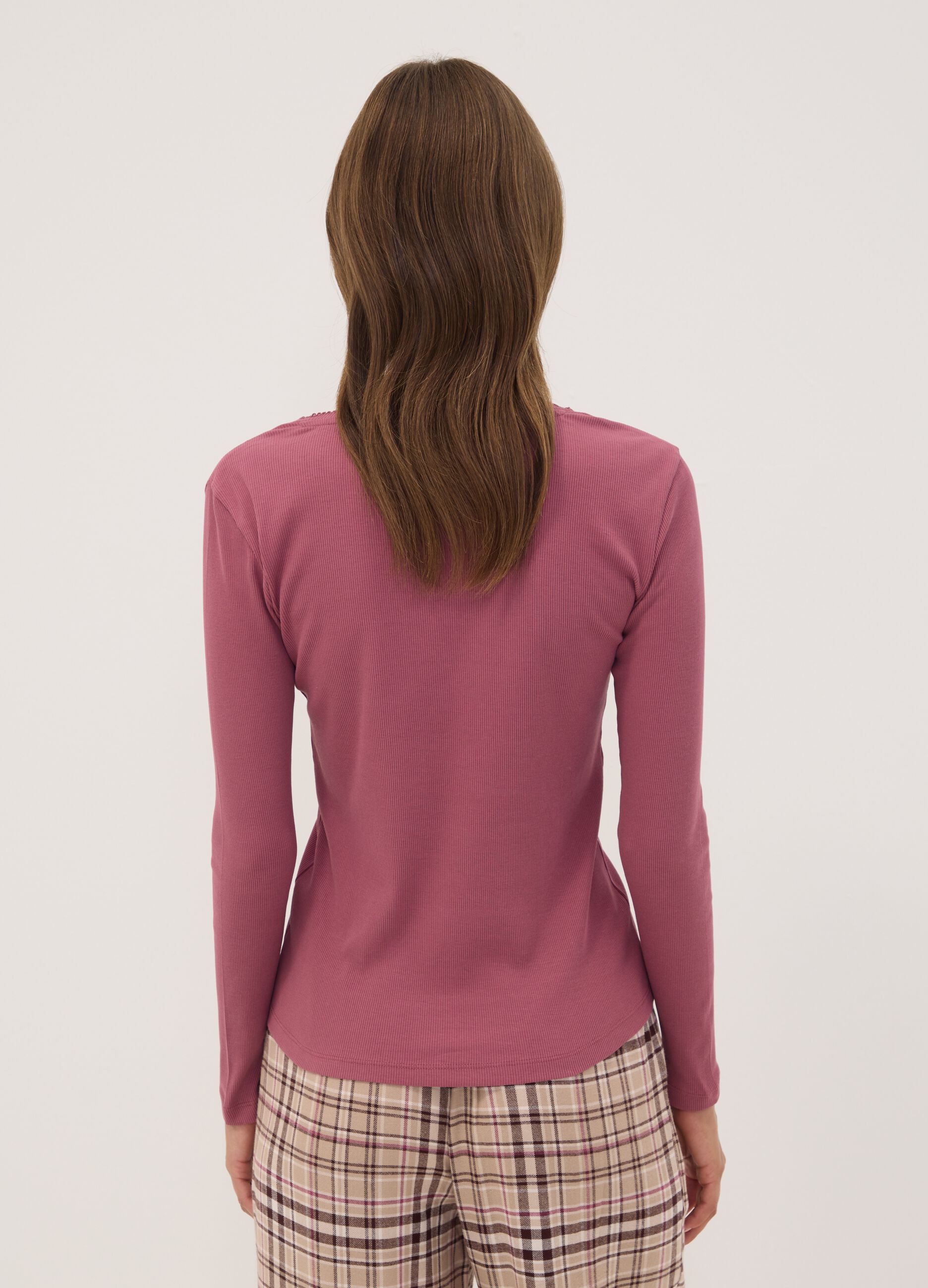 Purple organic cotton pyjama top with Henley neckline