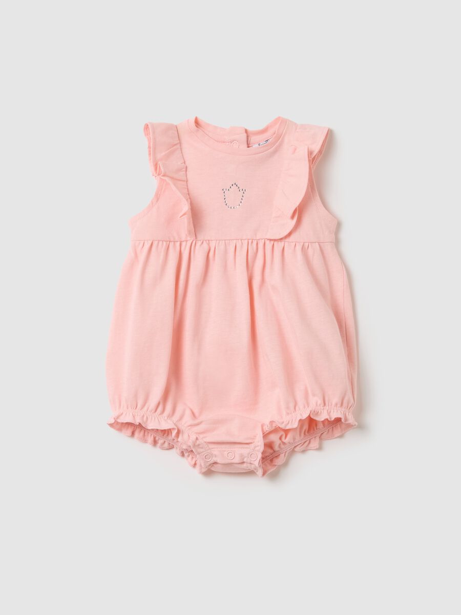 Pagliaccetto da neonata in puro cotone rosa con volant_0