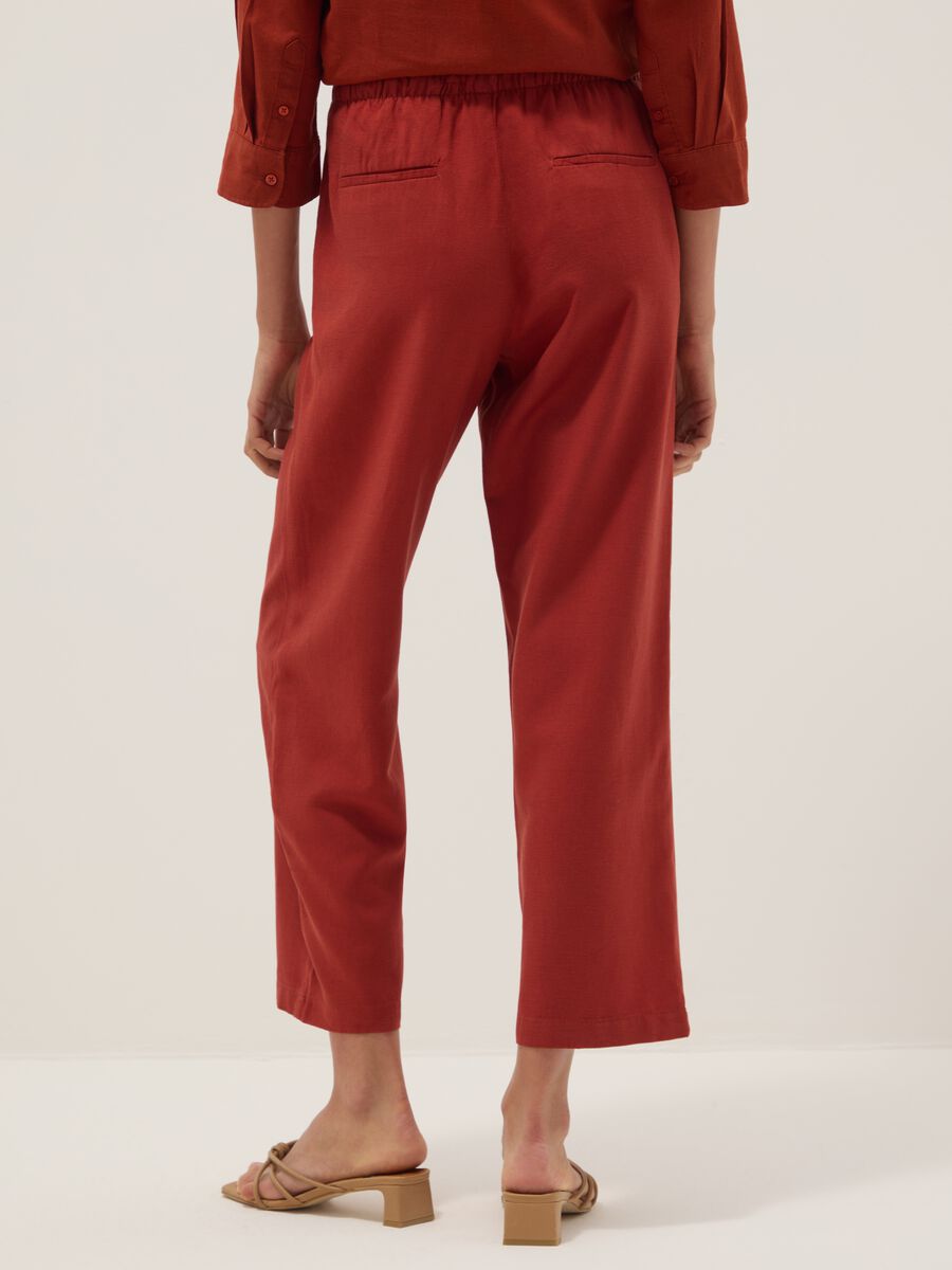 Pantaloni in misto viscosa e lino rossi straight fit con coulisse_2