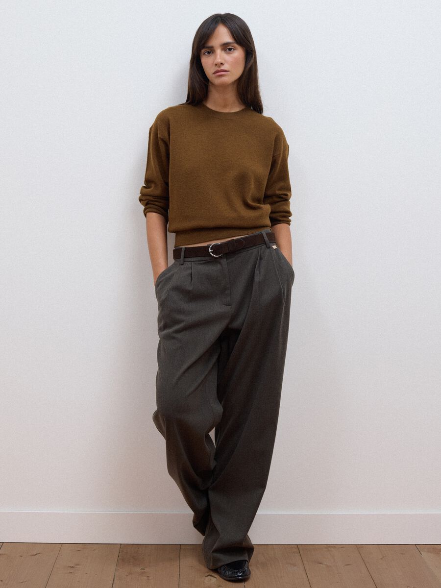 Brown pure wool crew-neck jumper in oversized fit_1