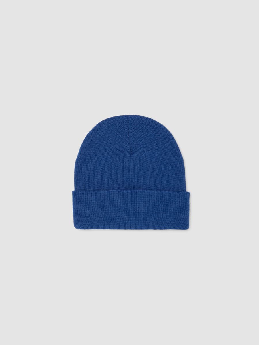 Blue jersey knit beanie with turn-up_0