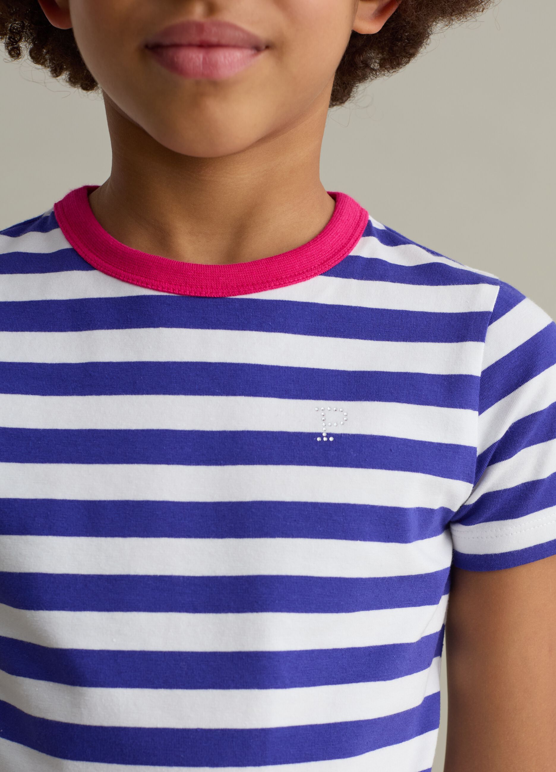 T-shirt with striped pattern and diamanté logo