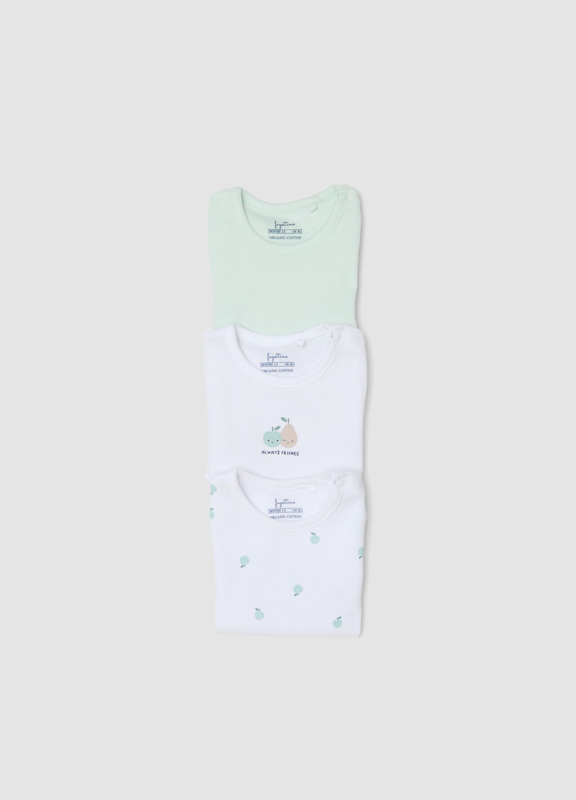 Baby multicolour pure cotton bodysuit tripack with fruit