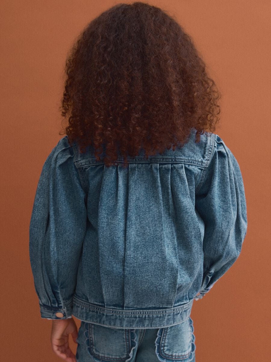 Giacca blu in puro cotone con bottoni per bambina_2