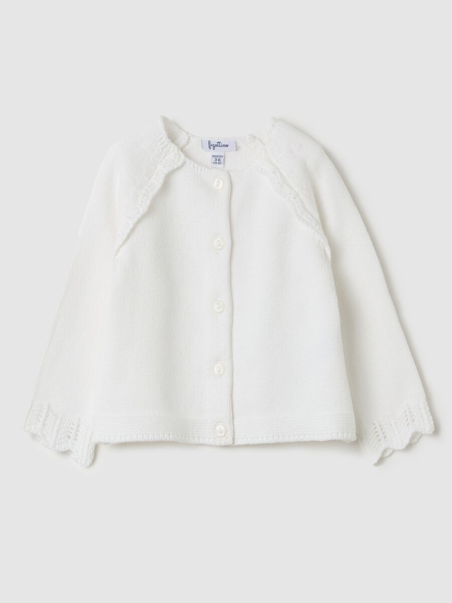 Cotton cardigan with openwork design_0