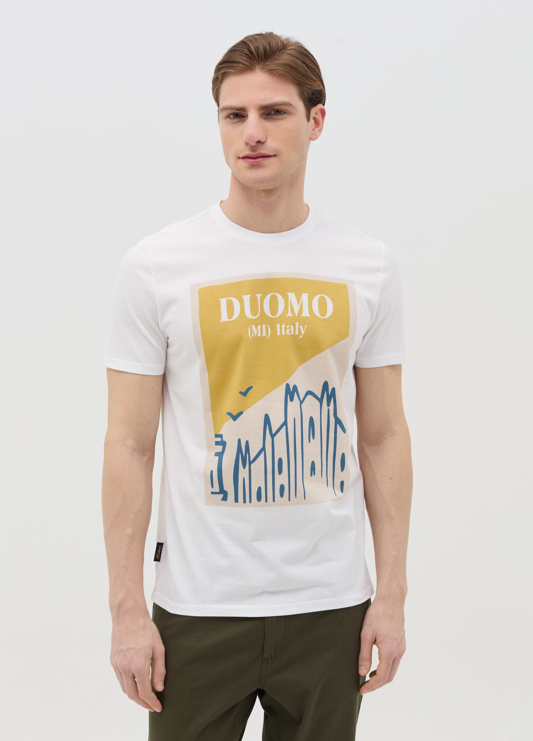 Cotton T-shirt with "Duomo (MI) Italy" print