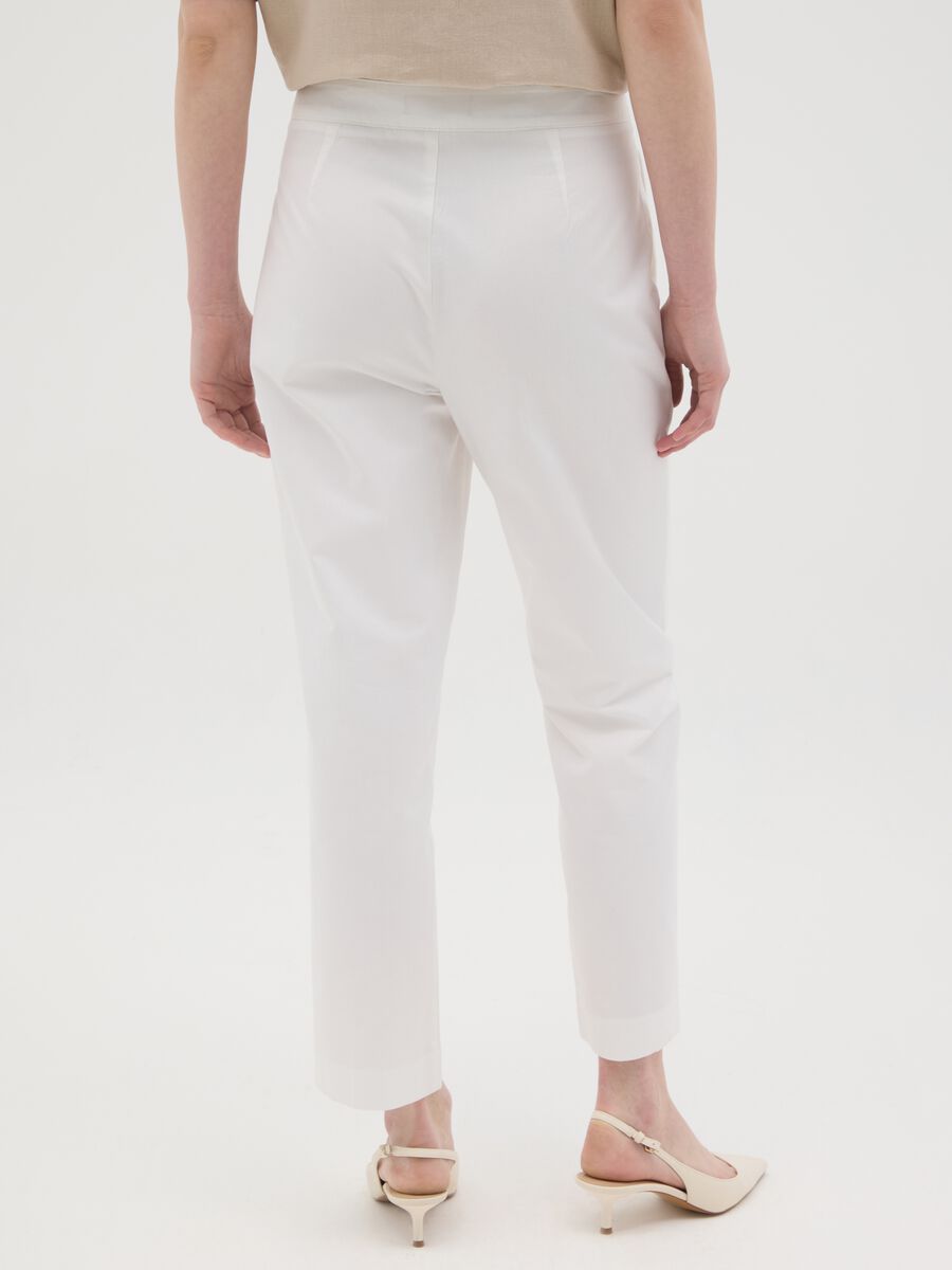 Women's pure white cotton trousers, regular fit with high waist_2
