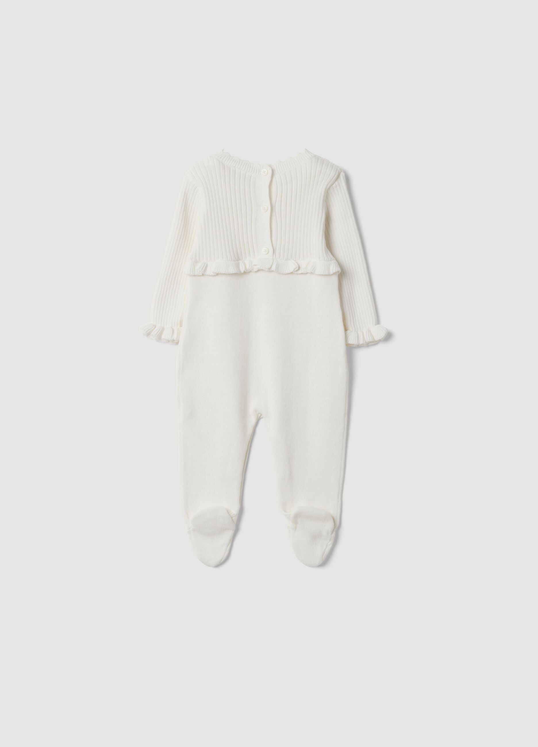 White organic cotton baby sleepsuit with feet