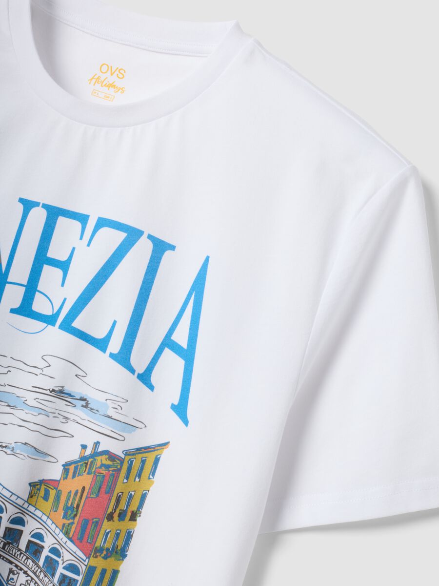 White 100% cotton T-shirt with graphic print, regular fit_5