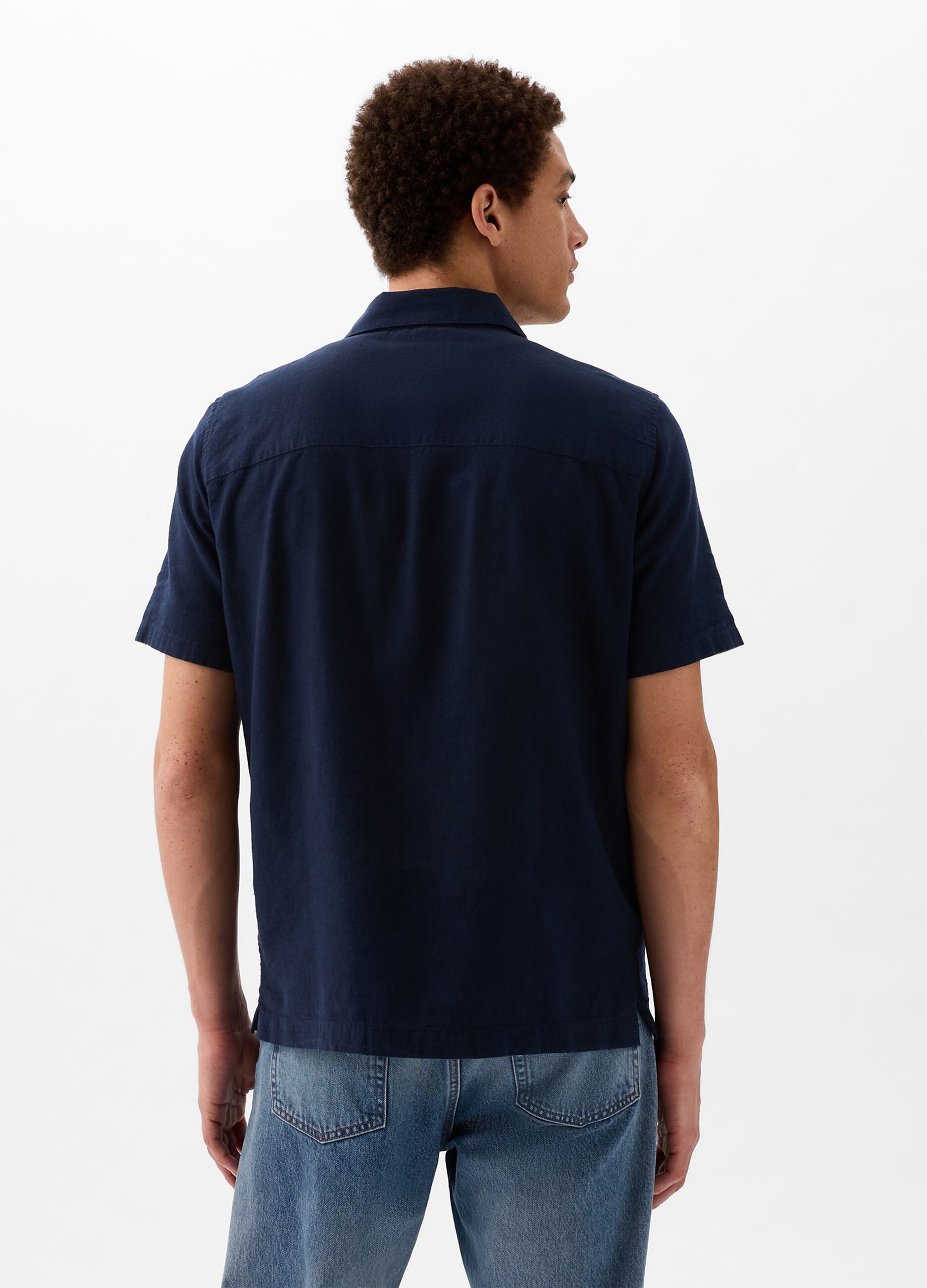 Camicia a maniche corte in lino e cotone