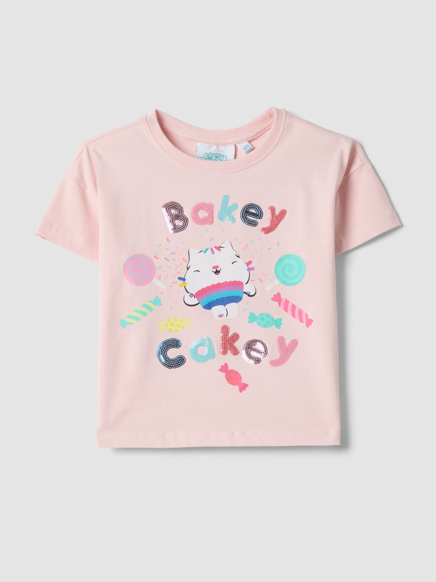 T-shirt in cotone elasticizzato rosa da bambina regular fit con stampa_0