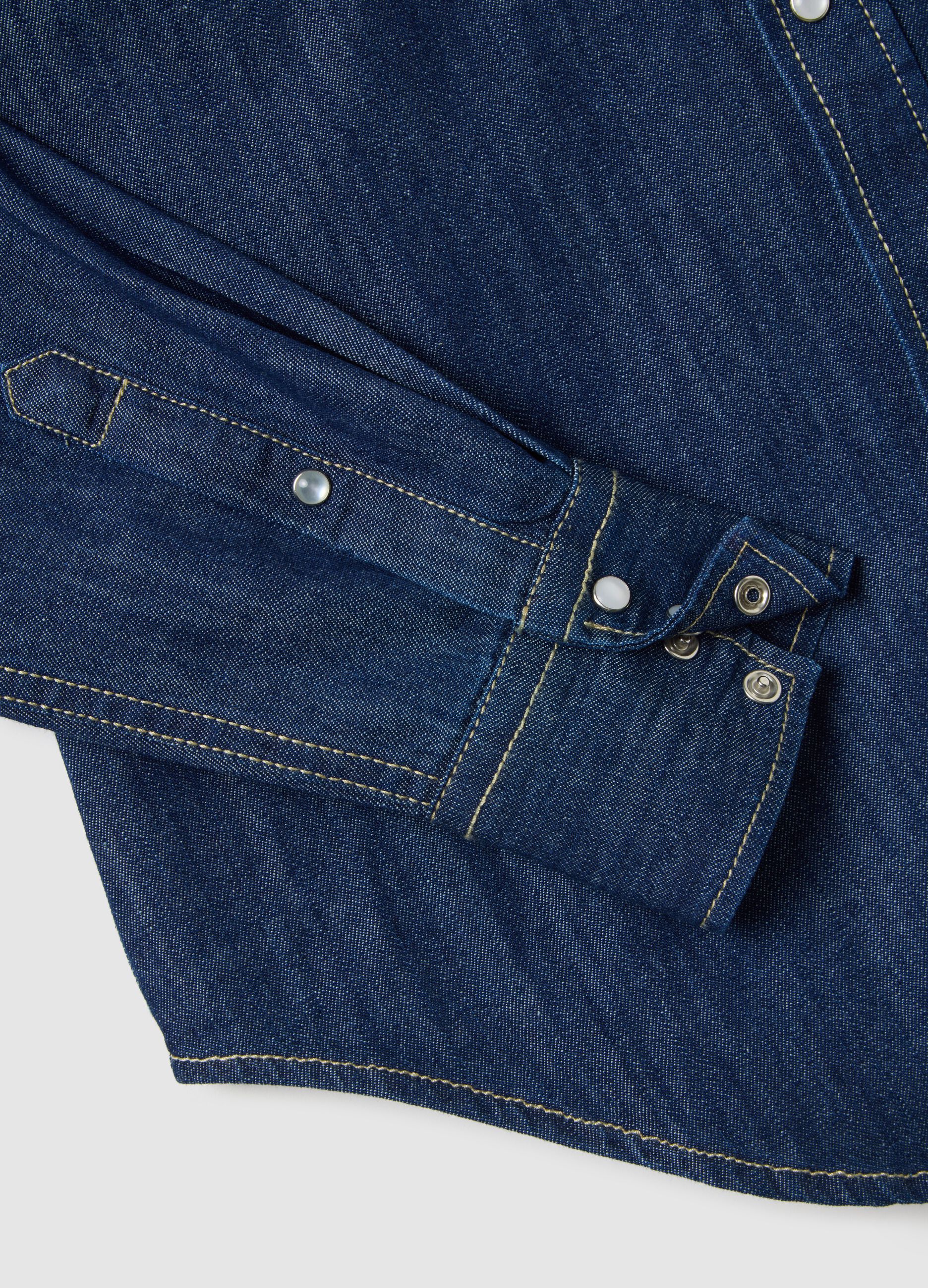 Blue denim shirt in pure cotton with long sleeves