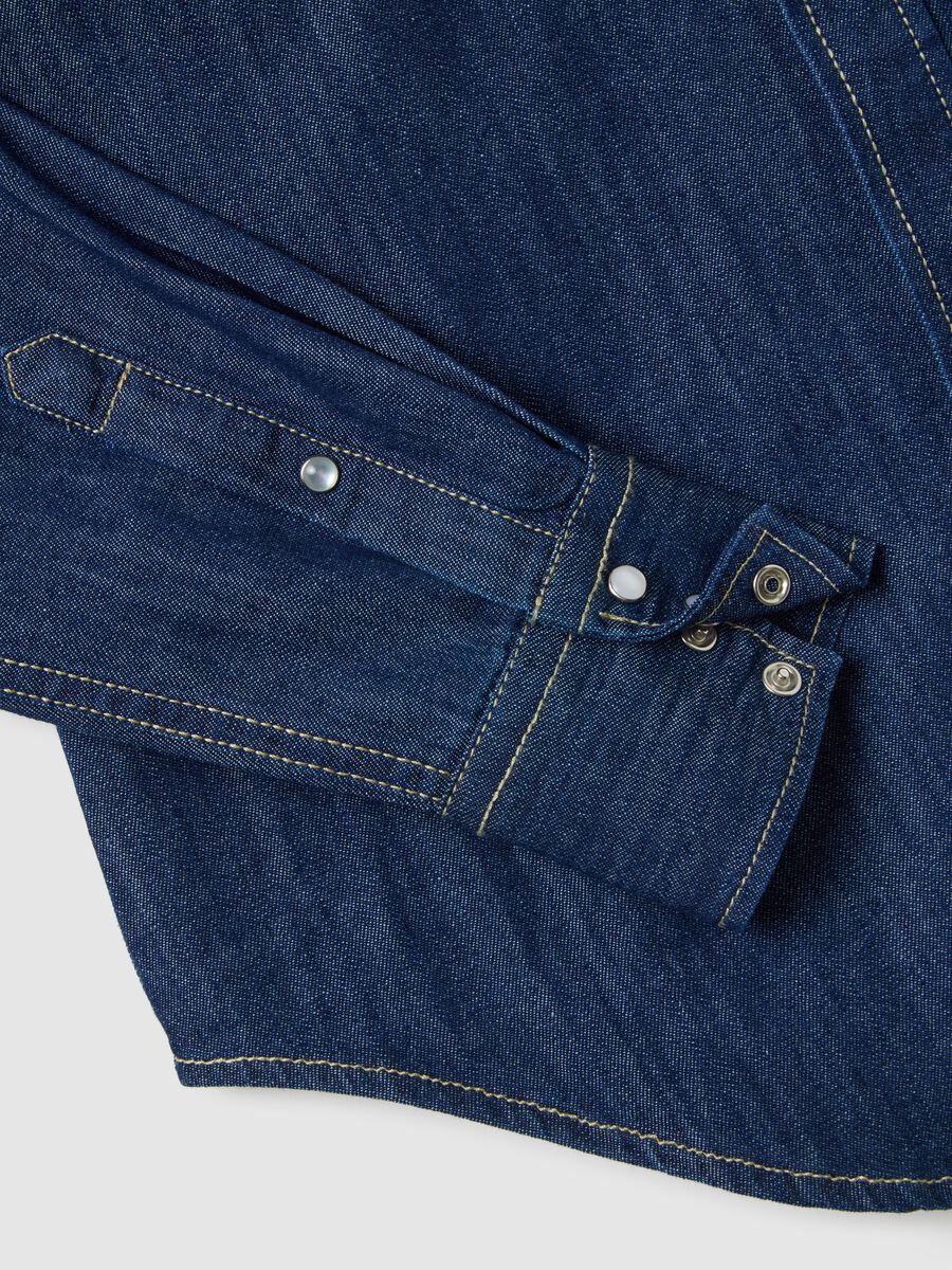 Blue denim shirt in pure cotton with long sleeves_5