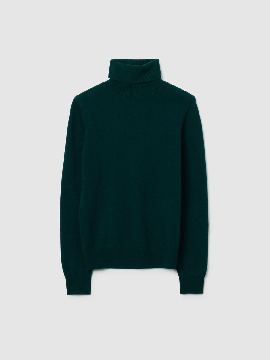 Maglione in pura lana verde regular fit a collo alto_4