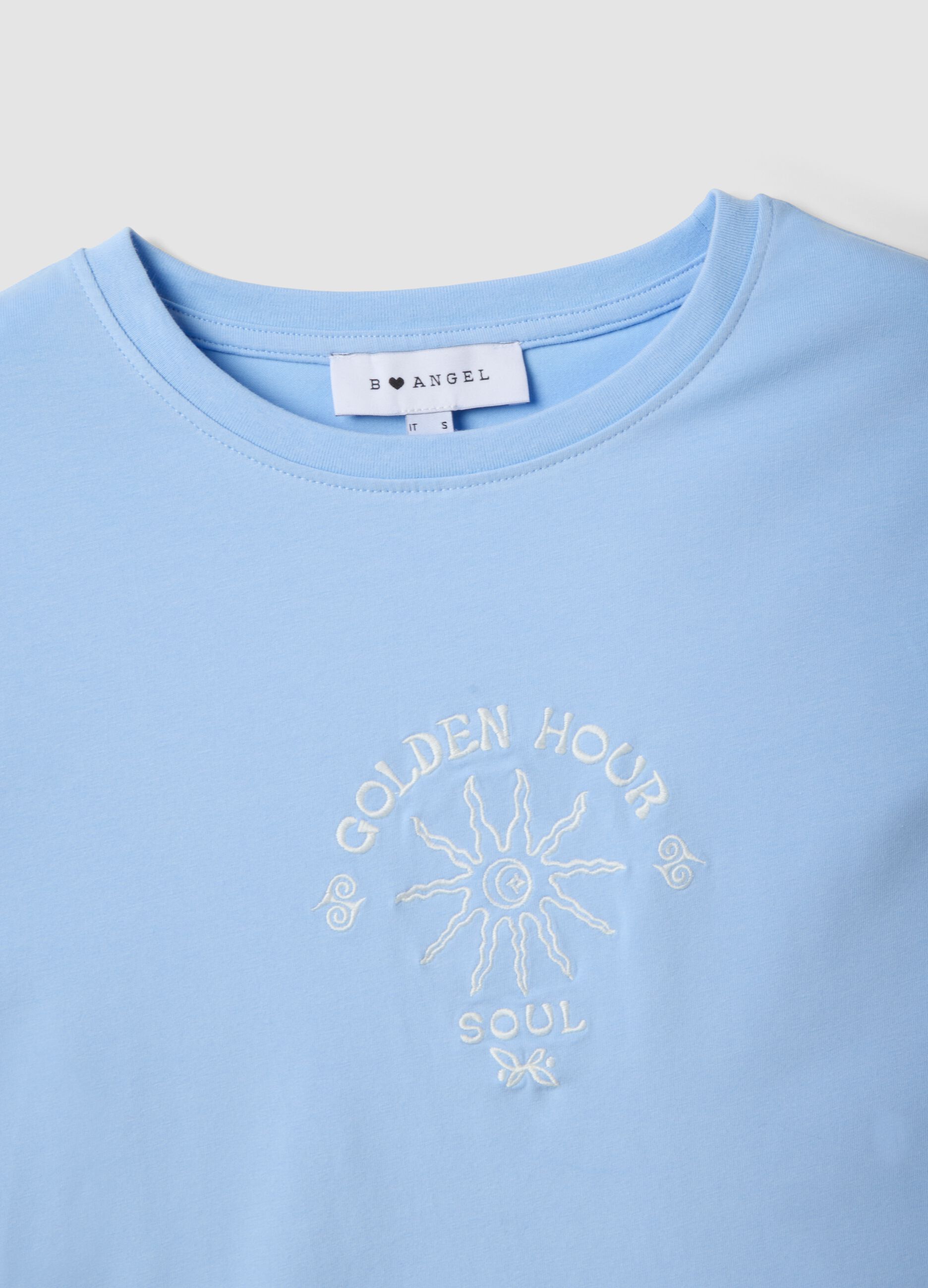 Blue fitted stretch-cotton T-shirt with print