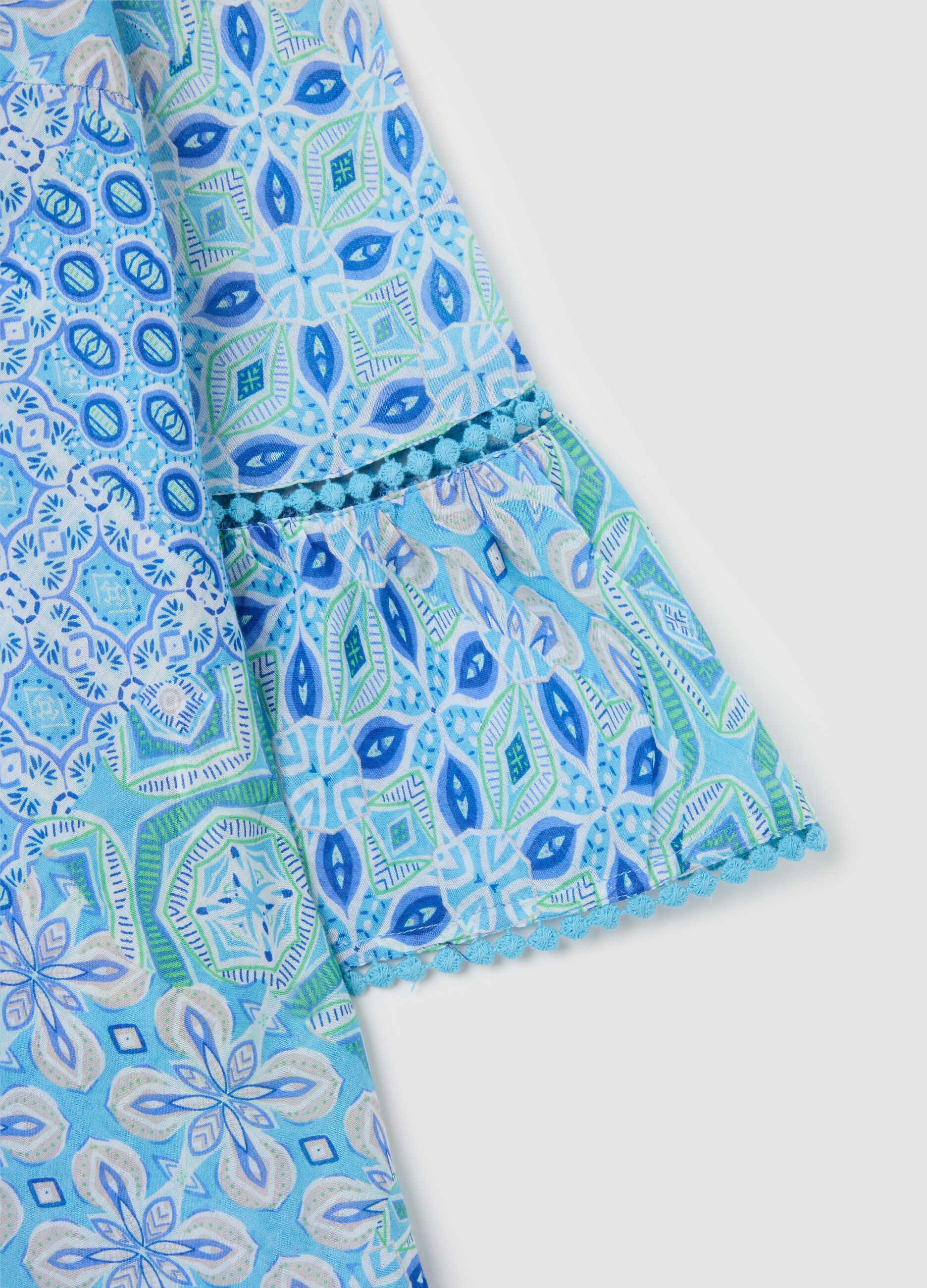 Women's Short Dress in Multicoloured Pure Cotton