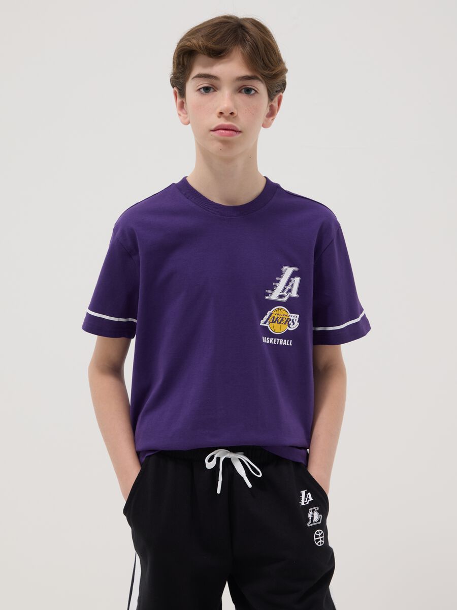 Multicolour pure cotton boy's set regular fit with Lakers prints_1