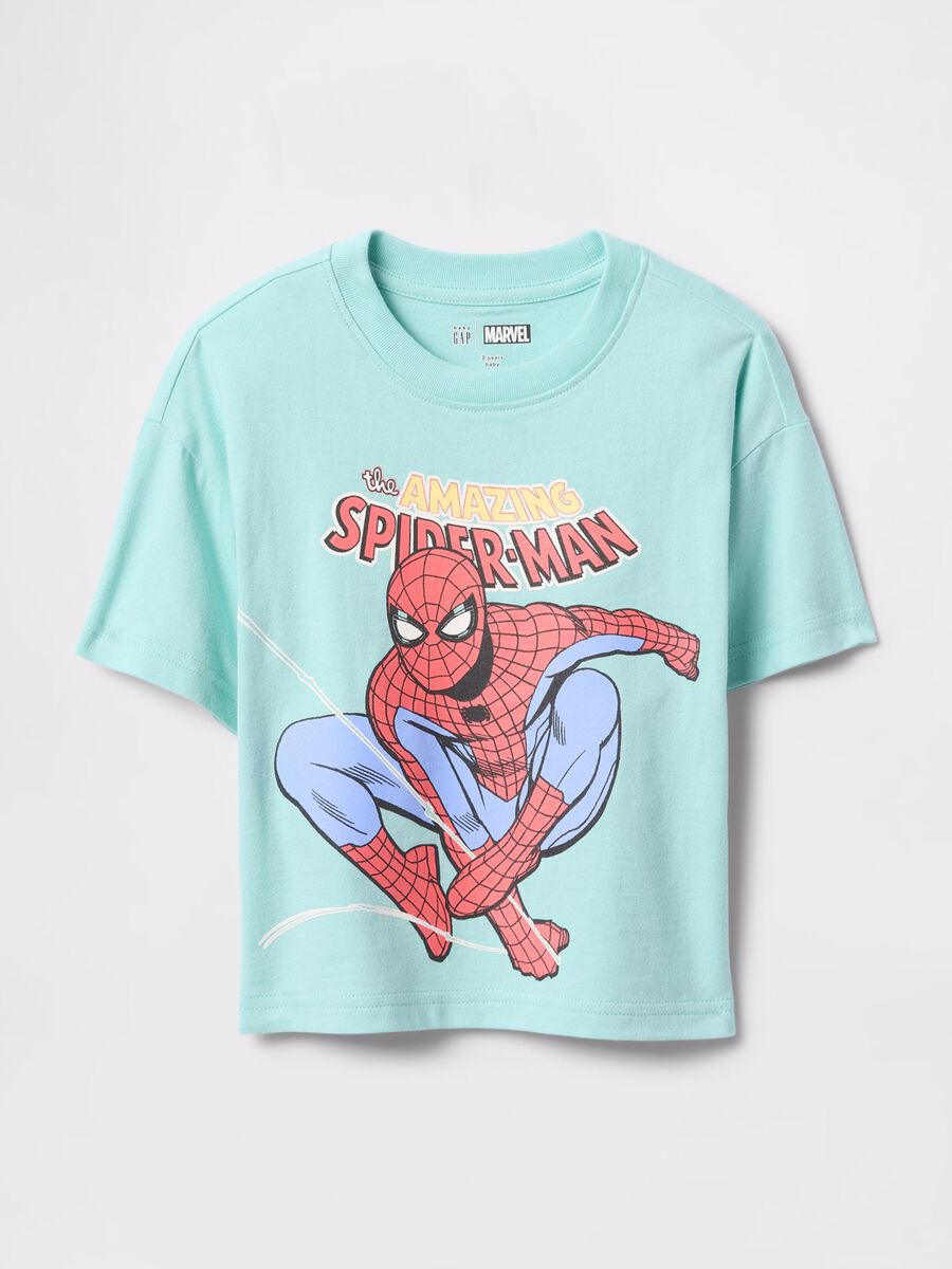 Light blue cotton T-shirt with Spider-Man print_0