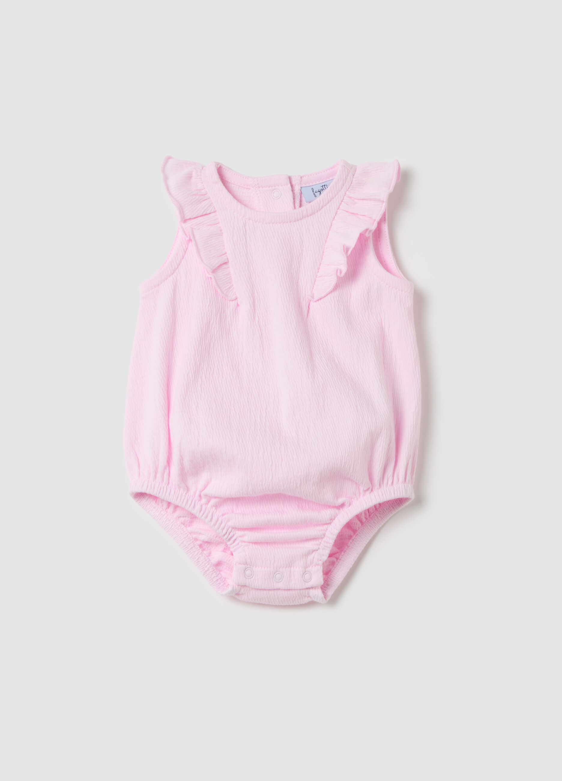 Pink sleeveless bodysuit with flounce