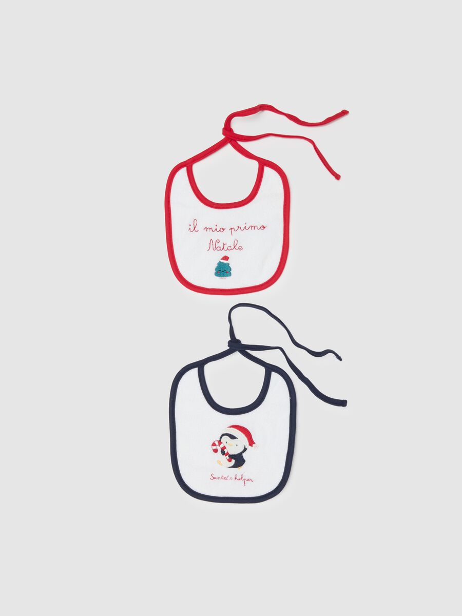 Bipack bavette natalizie da neonato in puro cotone bianco_0