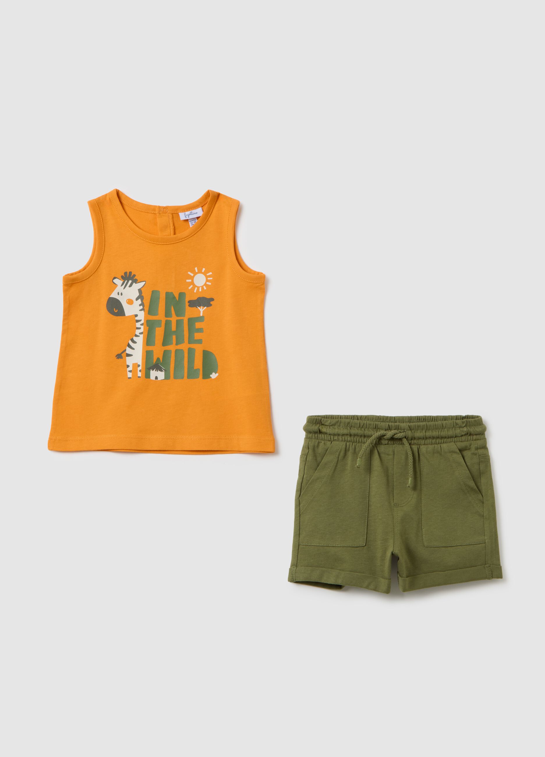 Set jogging da bambino in puro cotone arancione e verde regular fit con vita elasticizzata