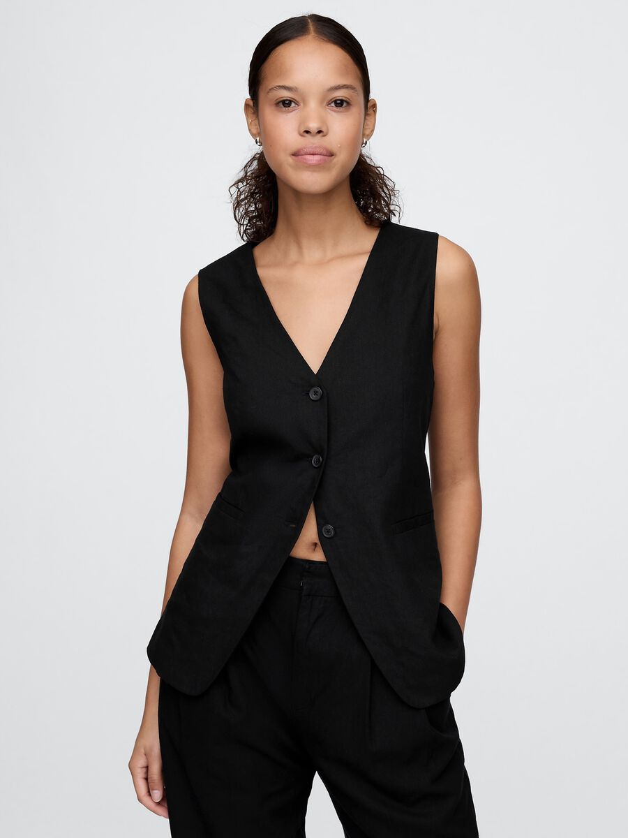 Black Linen and Viscose Waistcoat_0