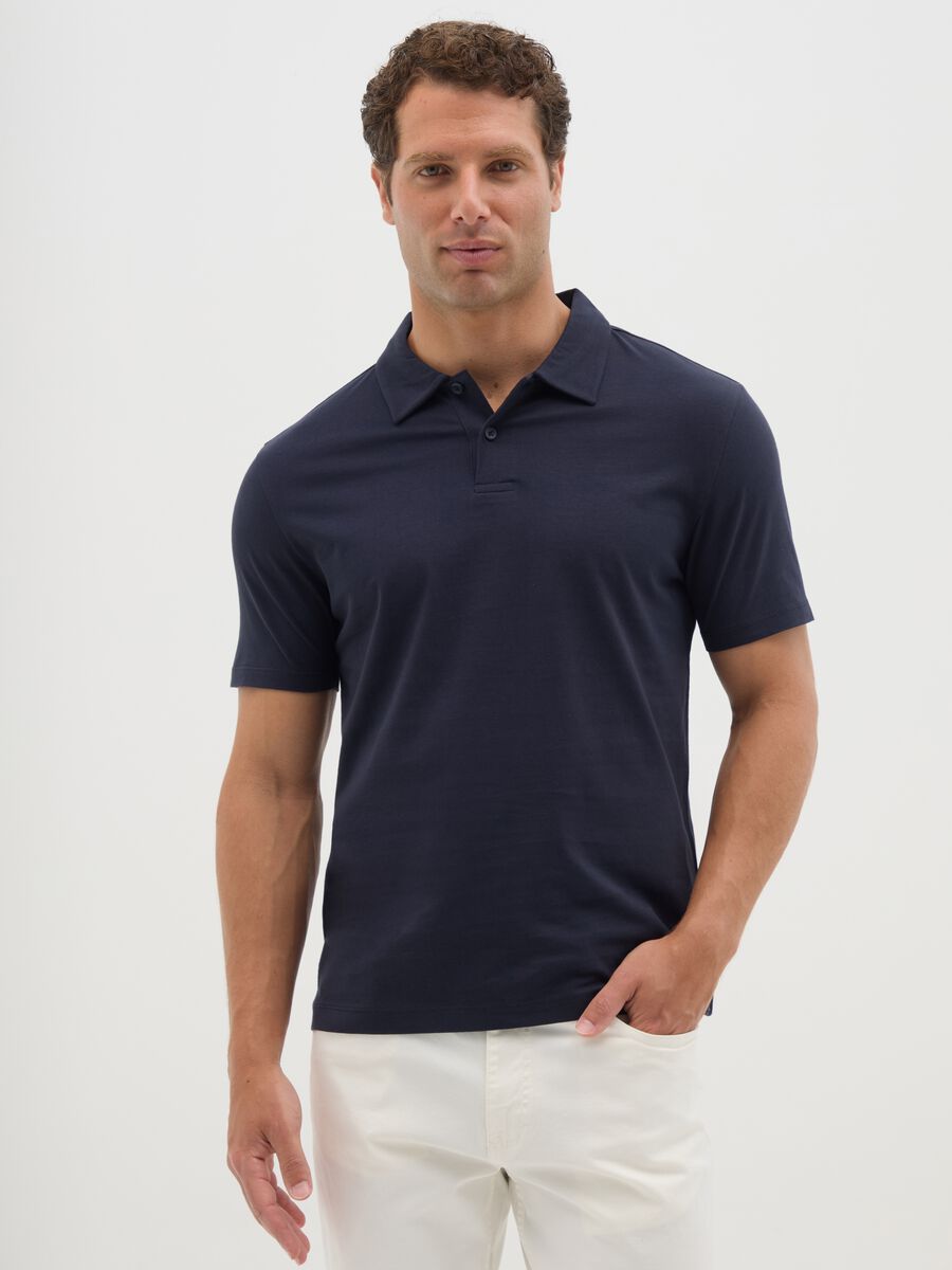 Men's blue regular fit pure cotton polo shirt_0